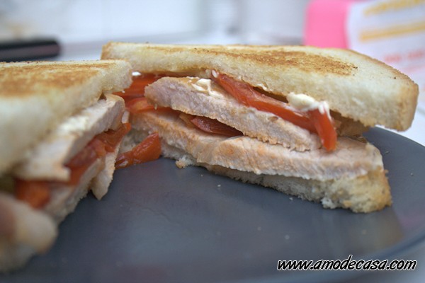 Sandwich de lomo pimiento tomate y mayonesa